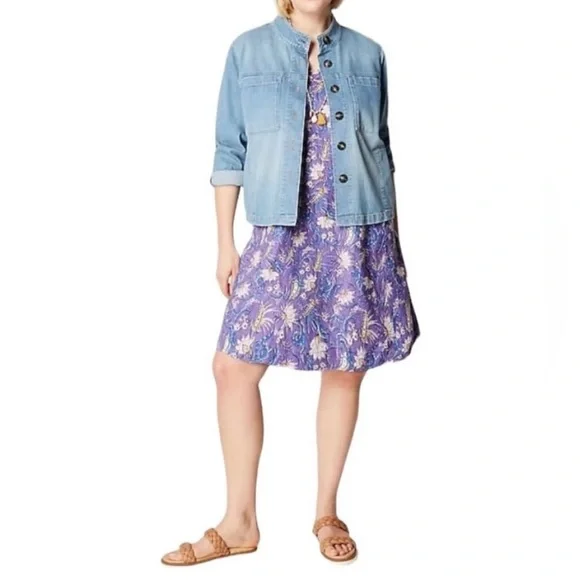 J.Jill Linen Floral Sleeveless A-Line dress Light Pansy Whimsical Jacobean - Picture 4 of 5